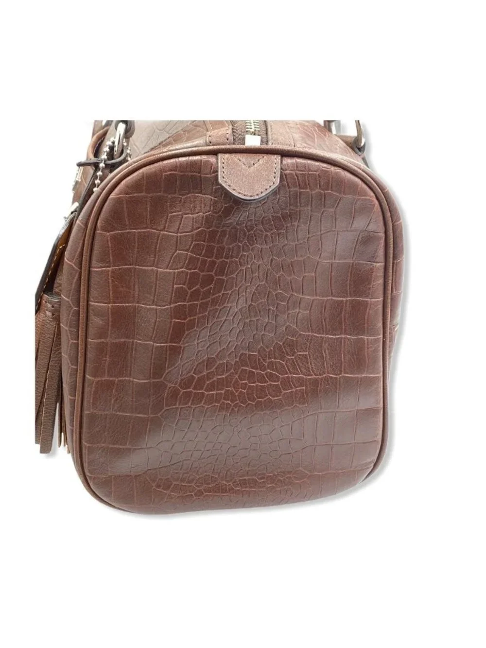 Coach F25125 Brown Croc Embossed Leather Satchel Bag Tassel Charm